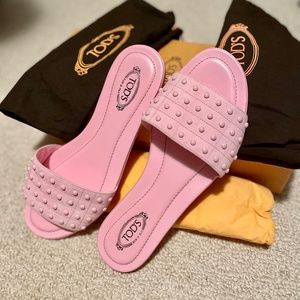 TOD’S Studded patent-leather slides
